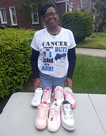 lung cancer patient diana at shoe fundraiser