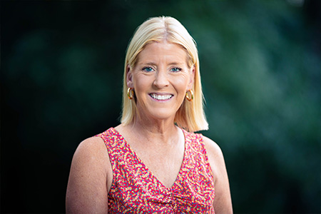 Atrial fibrillation patient Karen posed outdoors