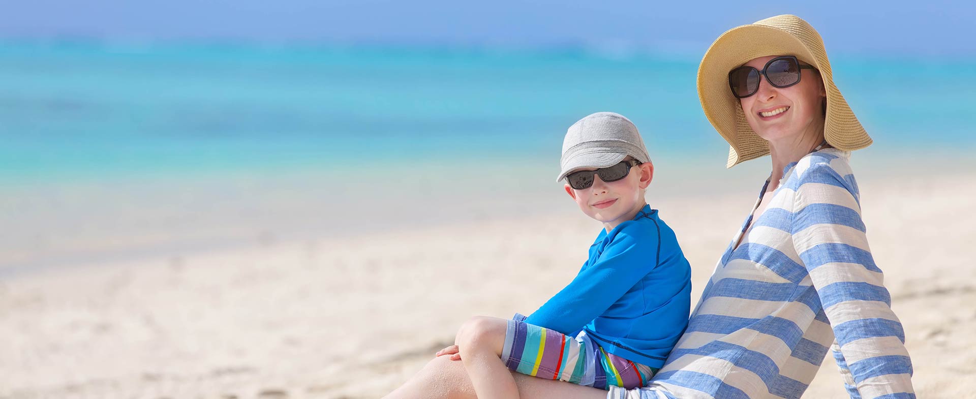 mom and son at beach