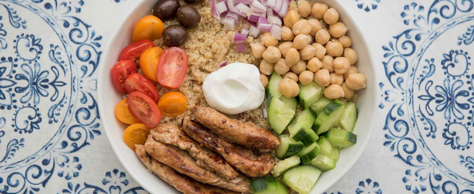 greek chicken grain bowl