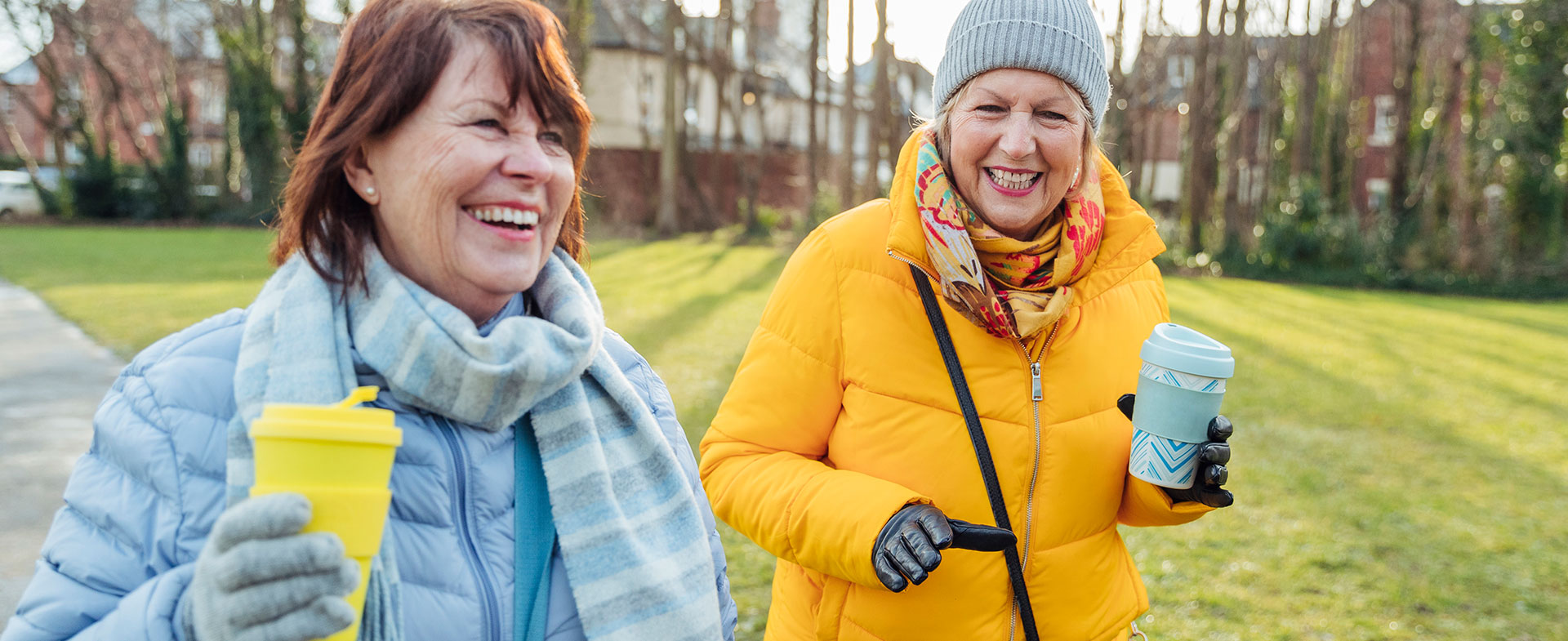 women talking and walking
