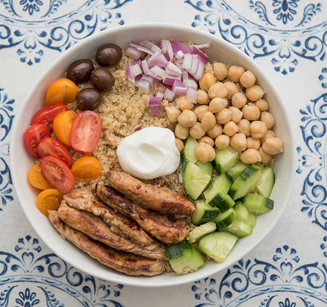 greek chicken grain bowl