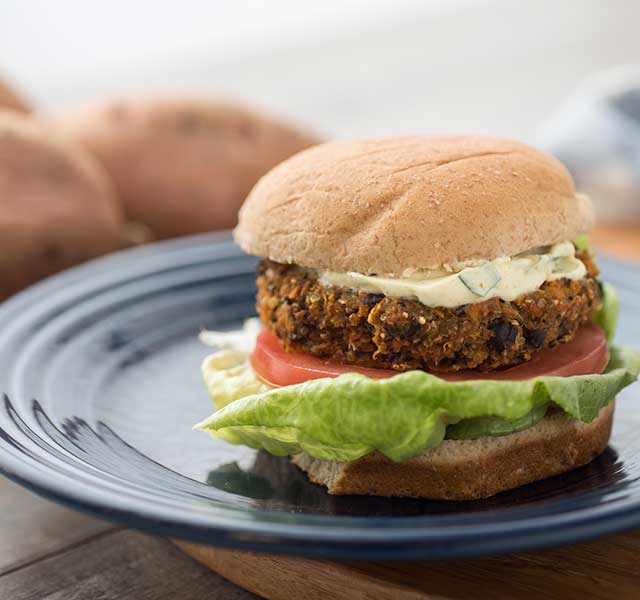 sweet potato and black bean burgers with curry-lemon sauce recipe