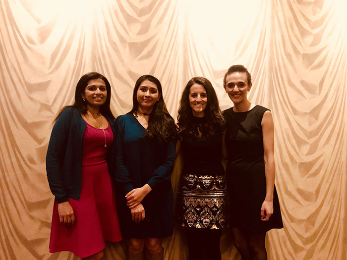 Fellows Dr. Das, Dr. Huq, Dr. Simon, Dr. Sultan at the Holiday party 12-2017