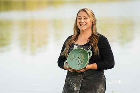 ENT patient Lisa Smith doing pottery