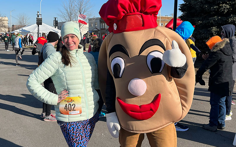 nancy with paczki mascot