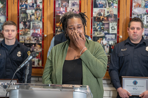 An emotional Celest Cole thanks attendees at her 'second birthday' on Feb. 7, 2025 in Detroit.