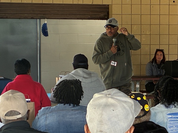 Terry Foster speaks in 2025 at an annual stroke picnic put on by Henry Ford Health.